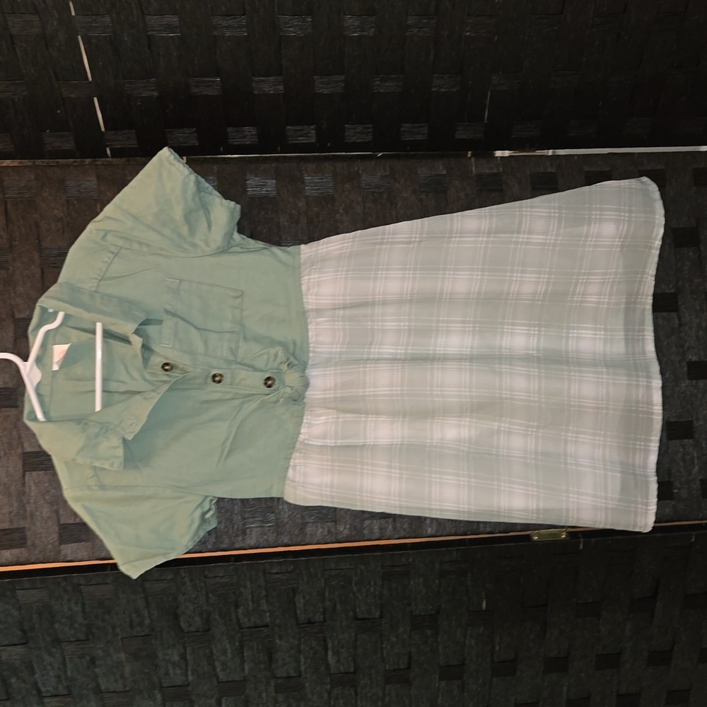Girls wonder nation green plaid dress 6/6x
